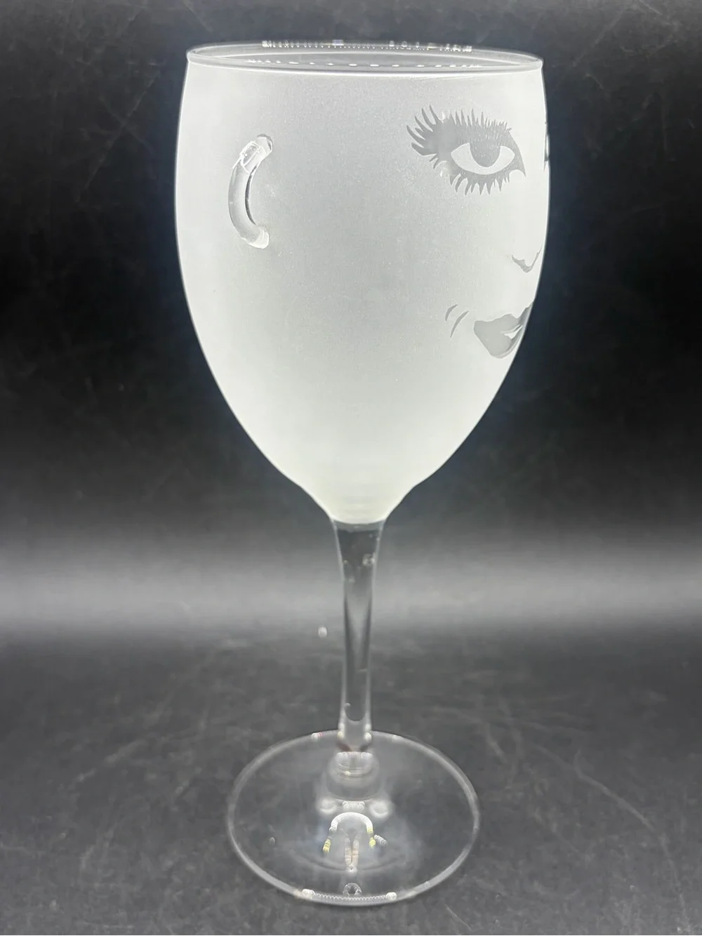Frosted & Clear Glass Lady Face Wine Glass Stemware Woman Figure Bar Glassware